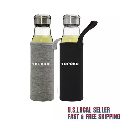 2 Pcs 18.5Oz Glass Tea Infuser Travel Mug &Strainer Nylon Black Grey Sleeves  • $20.59