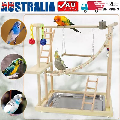 Bird Parrot Playground Bird Play Stand Natural Wood Ladder Toy Perch Gym Playpen • $87.98