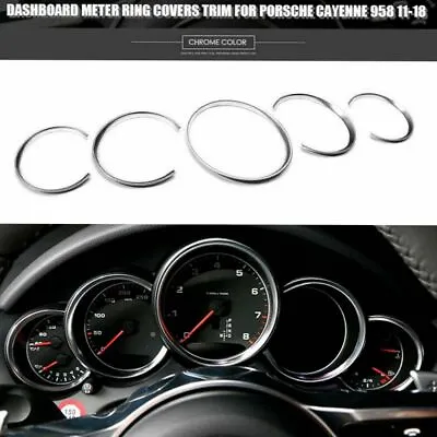 $23.66 • Buy 5Pcs Chrome Car Dashboard Meter Ring Covers Trim For Porsche Cayenne 958 11-18