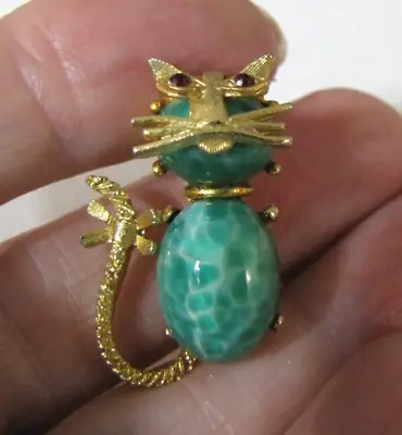 Vintage Jelly Belly Cat Pin Green Molten Peking Glass • $23.98