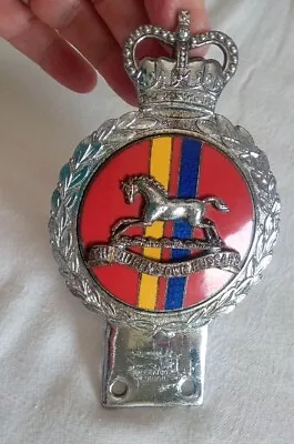 VINTAGE RARE THE QUEEN'S OWN HUSSARS ENAMEL CHROME CAR BADGE - J.R.GAUNT Reduced • £49.99