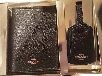 COACH Crossgrain Glitter Black Passport And Luggage Tag Travel Set Like New • $120