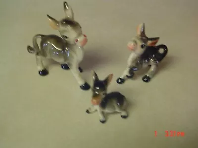Set Of 3 Vintage Japan Porcelain Donkey Figurines  Cute Family! • $14.99