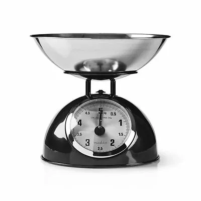 RETRO ANALOGUE KITCHEN SCALES TO 5KG STAINLESS STEEL BOWL BLACK 50s / 60s Style • £26.92