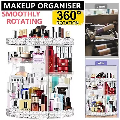 Large 360 Rotating Makeup Organiser Cosmetic Storage Box Perfume Display Stand • £9.92