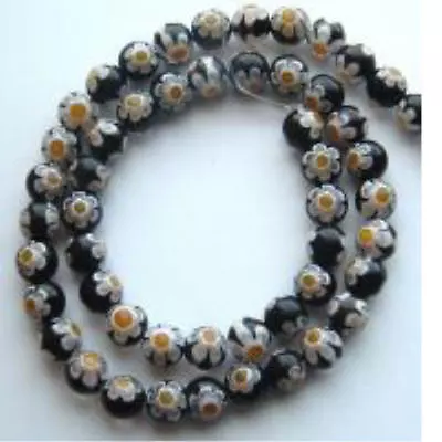 M4-6mm Millefiori Lampwork Beads Black Single Flower • $2.50