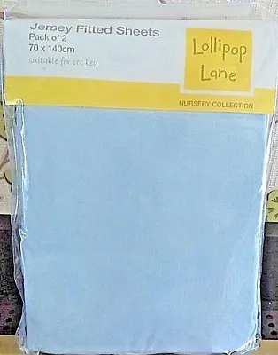 Lollipop Lane Collection Cot Bed Jersey Fitted Sheet 100% Cotton Blue Pack Of 2 • £9.99