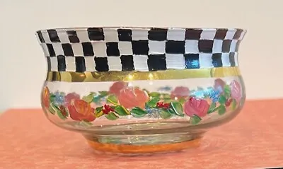 Mackenzie Childs Hand Painted Courtly Check Gold Band & Roses Glass Bowl Retired • $69.99