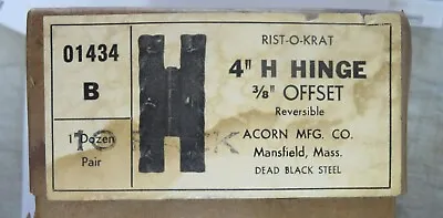 1 Pair Acorn 4  H Hinge 3/8  Offset Reversible  Dead Black Steel • $9.99