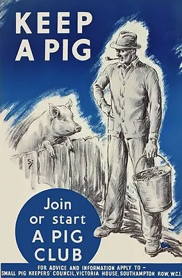 WB68 Vintage Keep A Pig Join Pig Club British WW2 World War II Poster Print • £6.95