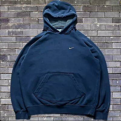 Vintage Early Y2K Nike Hoodie Navy Blue Men's Size Large Faded 24x27 • $34.98