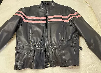 Vintage Bike Star Leather Moto Jacket Black & Pink Zip Out Lining  W XXL • $80