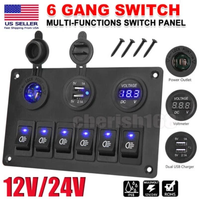 $20 • Buy Car Marine Boat 6Gang Waterproof Circuit Blue LED Rocker Switch Panel Breaker US