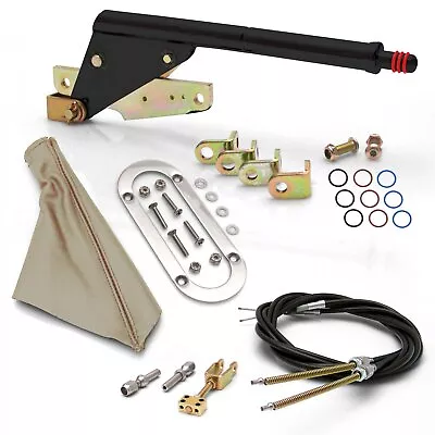 Floor Mount Black Emergency Parking Brake -Tan Boot Chrome Ring Hot Rod Pickup • $380.34