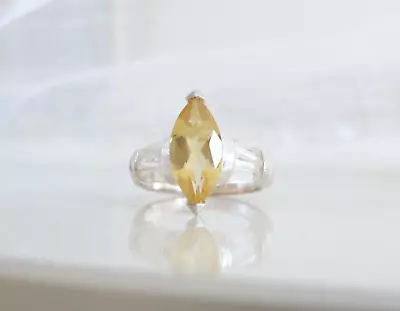 Sterling Silver 925 Natural Heated Citrine Marquise Vintage Ring • $27