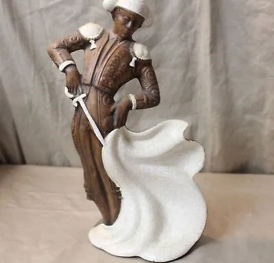 Vintage Ceramic 13  Matador Bull Fighter Figurine Brown With Cream Crackle Glaze • $18