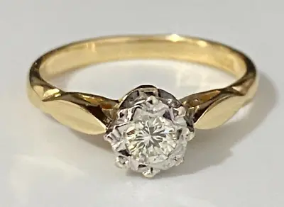 £207.71 • Buy 18K Solid Yellow Gold & Brilliant Cut Diamond Solitaire Ring Size H 1/2  -  4