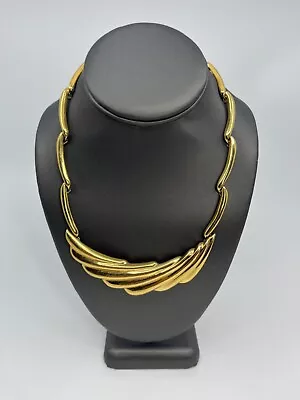 VTG Trifari Hinged Choker Necklace Polished Gold Tone Signed 80s Fashion • $29