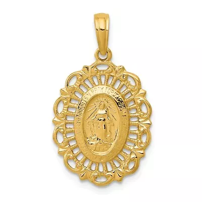 14k Yellow Gold Oval Filigree Miraculous Medal Pendant 15 X 25mm • $259.98