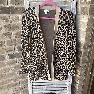 J CREW Sweater Womens XXS Brown Leopard Animal Print Cotton Cardigan Pockets • $20