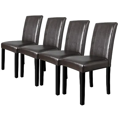 High Brown Home Kitchen PU Leather Elegant Dining Parson Chairs Set Of 4 Design • $131.58