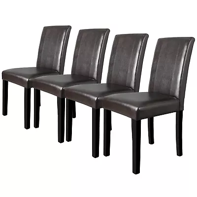 Set Of 4 Dining Parson Chairs PU Leather Elegant Design Home Kitchen High Brown • $119.99