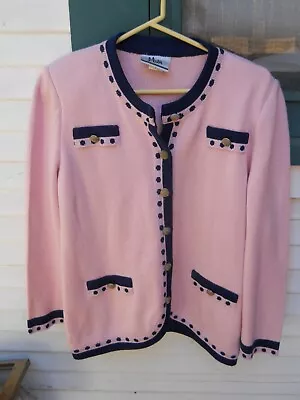 Classic  Women's  Pink & Navy Blue Buttons Sweater Jacket Sz P8 Made By Mita Usa • $25