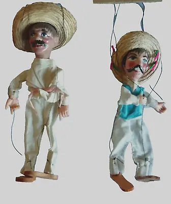 2 Vintage Mexican Folk Art String Puppet Marionette Sombrero 12  And 15  Tall • $26