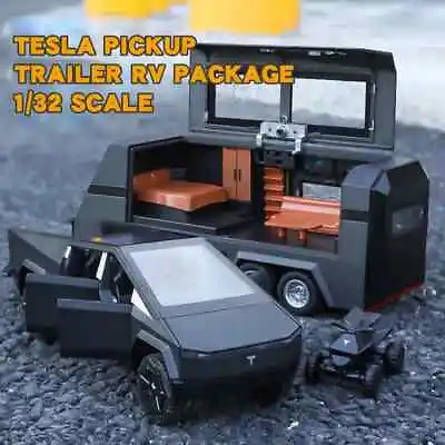 1/32 Tesla Cybertruck Pickup Trailer Alloy Car Model Diecast Toy Vehicle Truck • $19.95