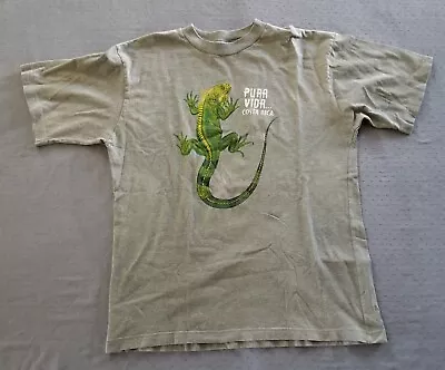 $9.95 • Buy Pura Vida Costa Rica T Shirt Gray Green Yellow White L Lizard Graphic - SPOTS