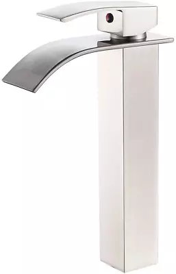 Bathroom Vessel Faucet Tall Body Brushed Nickel Waterfall Single Handle One Hole • $72.99
