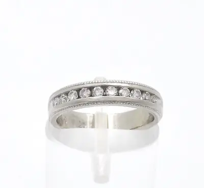 14K White Gold Natural Diamond Milgrain Wedding Anniversary Band Ring Sz4 • $356.25
