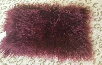 Pottery Barn Mongolian Faux Fur Lumbar Pillow Cover Wine Red Burgandy 12x20 New • $49.50