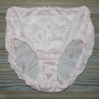Slippery Nylon Panty Granny Pink Sissy Lace Size 7/L Vintage Brief Hip 37-41  • $42.29