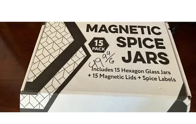 15 Pack Large 4oz Magnetic Spice Jars Glass Fridge Mounted Rack Storage • $45