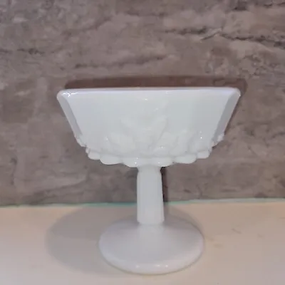 Vintage White Milk Glass Grape Vines Pattern Pedestal Fruit Compote Bowl 4.5  • $11.95