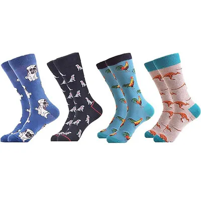 4 Pairs Men's Dress Comfort Funky Novelty Colorful Patterned Cotton Crew Socks • $14.99