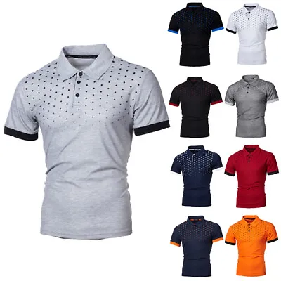 £9.59 • Buy Mens Polka Dot Short Sleeve Polo Shirts Casual Slim Fit Button Golf T Shirt Tops