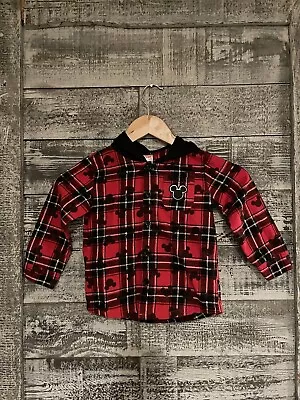 Disney Junior Mickey Mouse Hoodie Long Sleeve Button Up Flannel Shirt SZ 3T GUC • $18.71