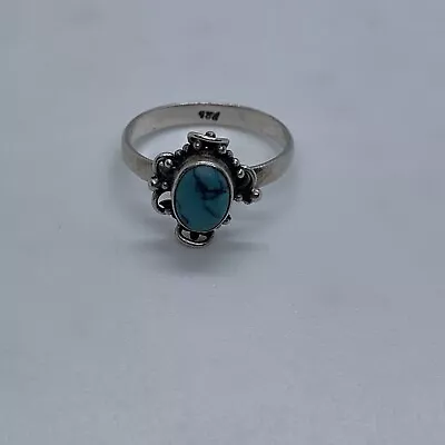 Vintage Southwest Sterling Silver Turquoise Small Oval Ring Size 8 - Flawed • $11.99