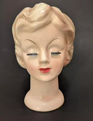 Vintage Enesco Lady Head Vase 6  Blonde With Foil Sticker • $15.99