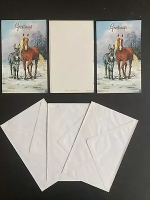 3 X  1980’s NEW SEALED TRUE VINTAGE CHRISTMAS CARDS Traditional Horse Equestrian • £3.99