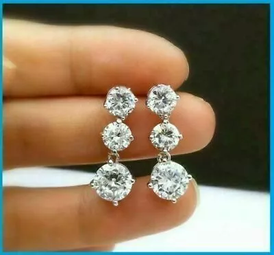 2Ct Round Cut Real Moonstone Drop & Dangle Earrings 14K White Gold Finish • $249.99