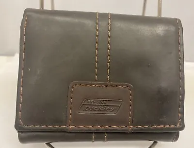 Dickies Men's Genuine Leather Trifold Wallet Brown Card ID Holder Zipper Pocket • $7.99