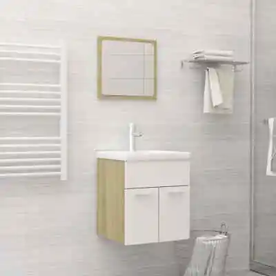 2pcs Wall Hung Bathroom Cabinet Set Mirror Sink Vanity Storage Wooden Oak White • $56.79