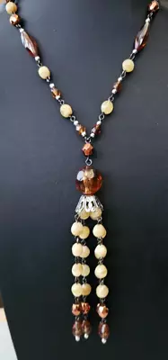 Vintage Plastic Beaded Drop Dangle Necklace   32  • $4.50