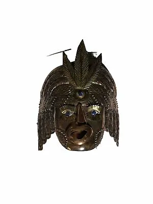Vintage Mexican Mask Hammered Copper Carved Wall Art • $60