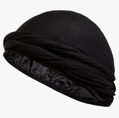 Silk Satin Lined Halo Turban Head Wrap Pre-Tied Skull Cap For Men And Women XL • $12.99