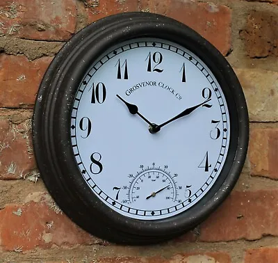 £15.95 • Buy Garden Station Wall Clock Indoor Outdoor Rust Effect Temperature 26cm