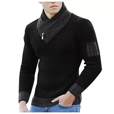 Men's Knitted Turtleneck Sweater Long Sleeve Slim Fit Designer Shawl Collar • $39.92